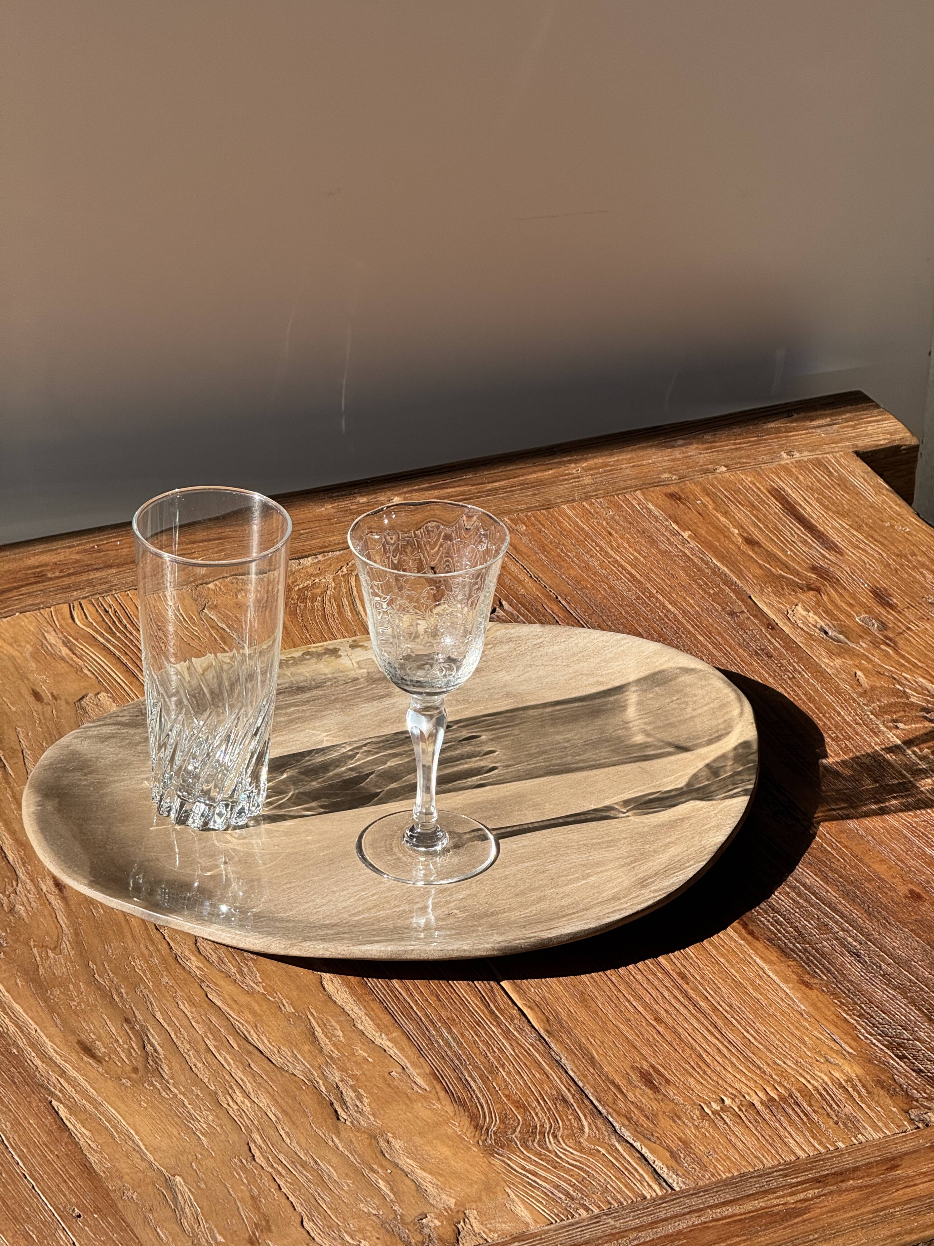 Large oval beige petrified wood dish or bowl D36x28 -3783