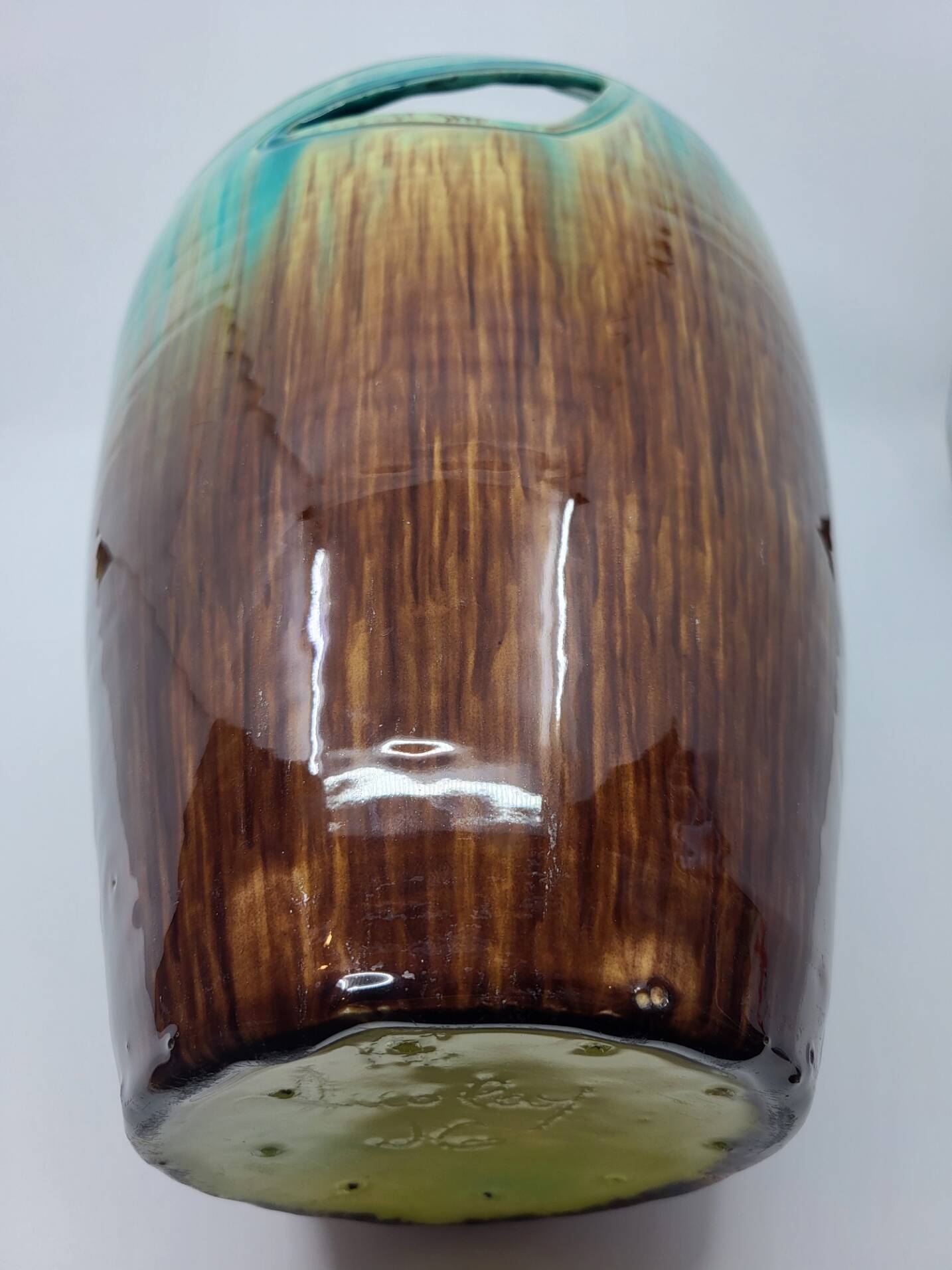 Vase Accolay signé J C en céramique Marron, Bleu France Vintage Design 1960