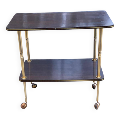 Desserte table roulante en palissandre marron avec pieds dorés