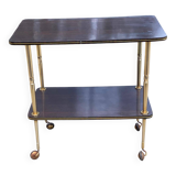 Brown rosewood rolling table with gold legs