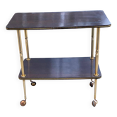 Desserte table roulante en palissandre marron avec pieds dorés