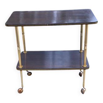 Desserte table roulante en palissandre marron avec pieds dorés