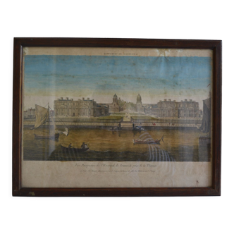 London greenwich hospital the thames optical view engraving 18th century