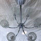 6-branched chrome chandelier & glass lampshades