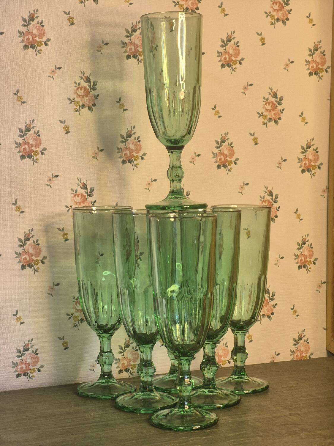 Transparent green flutes