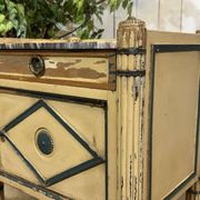 Beech bedside table painted with a marble top in Louis XVI style from the late 19th century.