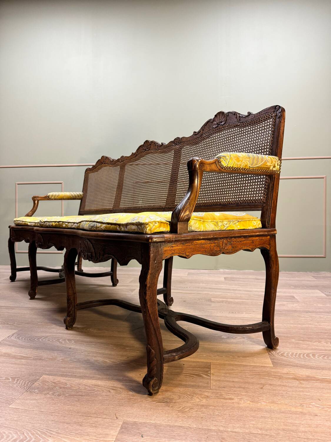Bench Sofa In Cane Walnut From Regency Period XVIII Eme Century