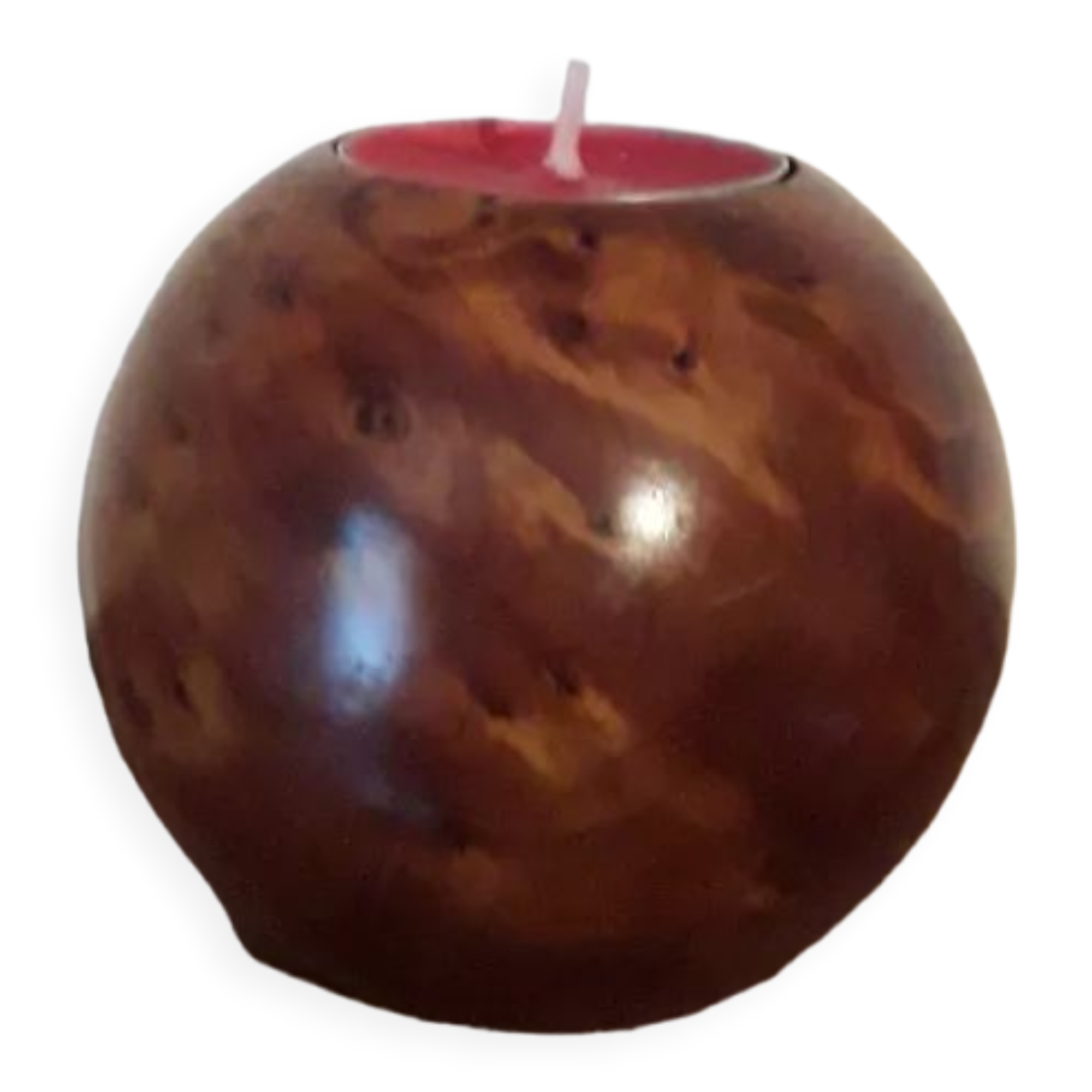 Scandinavian candle holder in elm magnifying glass