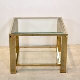 Table d'appoint carrée en verre plaqué or 23 carats Belgochrom