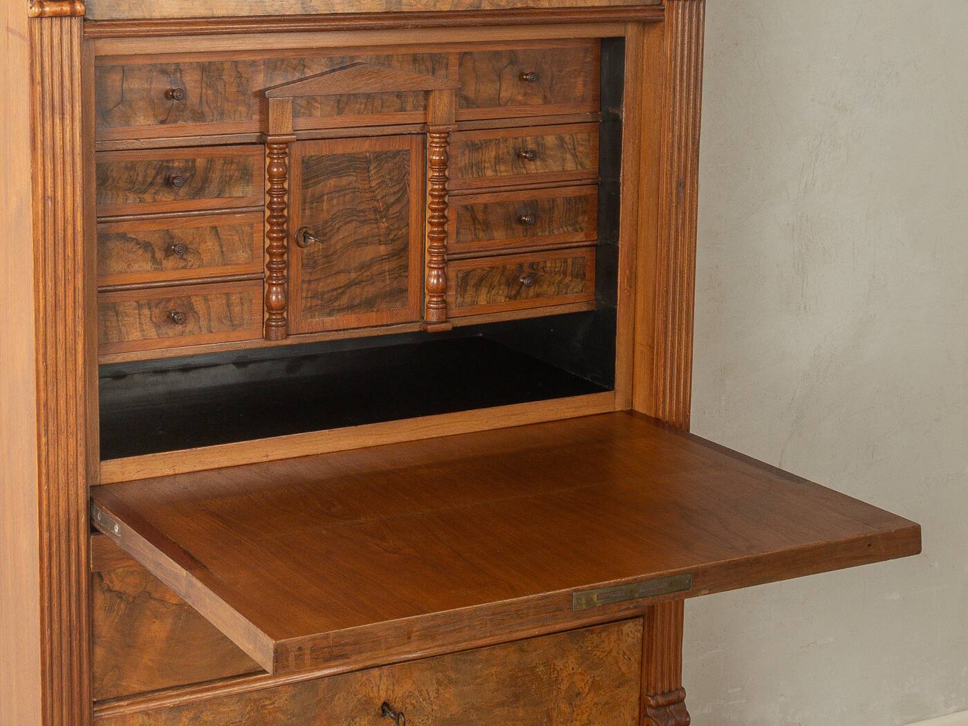 Antique secretary desk from the 1880s, walnut, restored