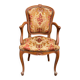 Louis XV armchair in carved solid wood and red and yellow fabric