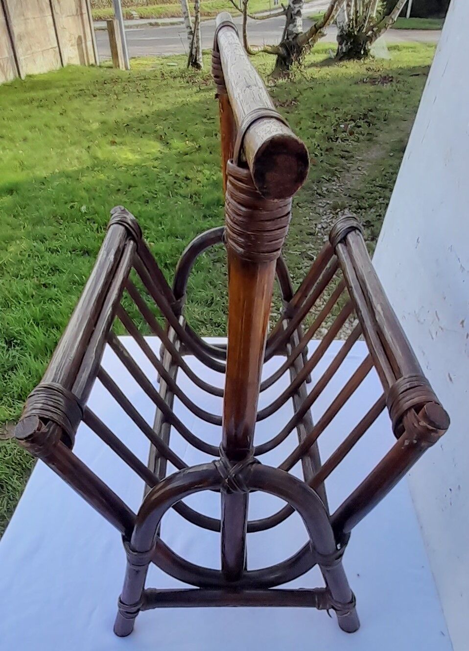 Vintage rattan magazine holder