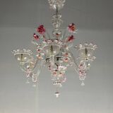 Venetian chandelier in colorless and pink Murano glass, 6 light arms circa 1940