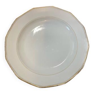 Grande assiette creuse 27 cm blanche et doré