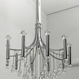 Mid-Century Modern Italian Chrome and Glass Chandelier, 1970