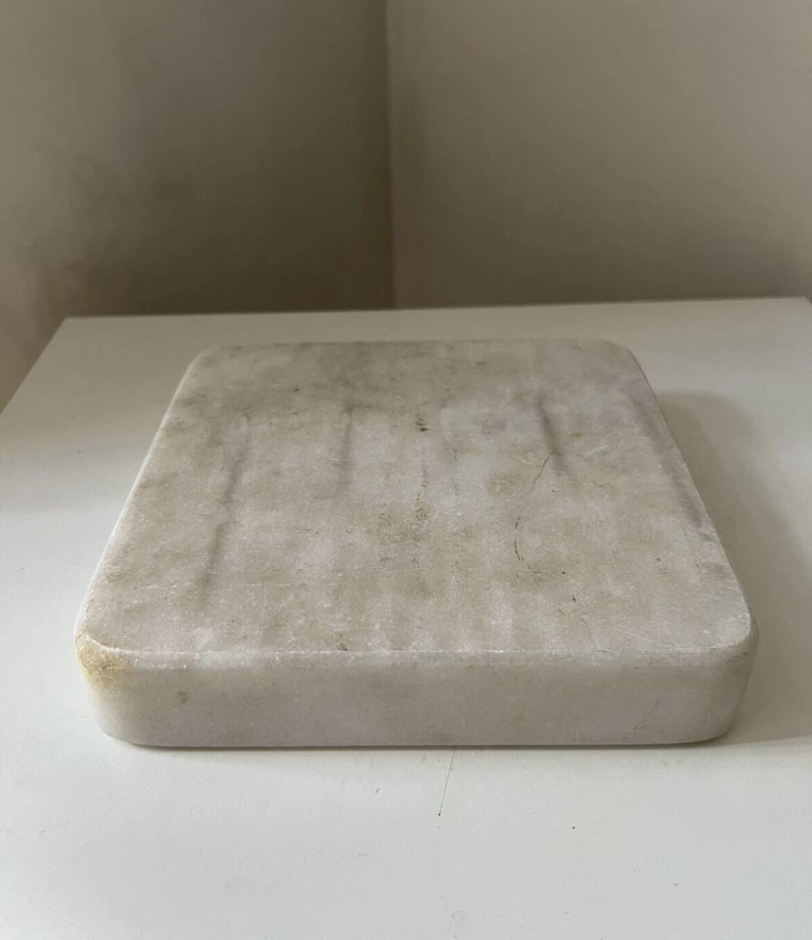 Vintage Italian hard stone white marble empty pocket