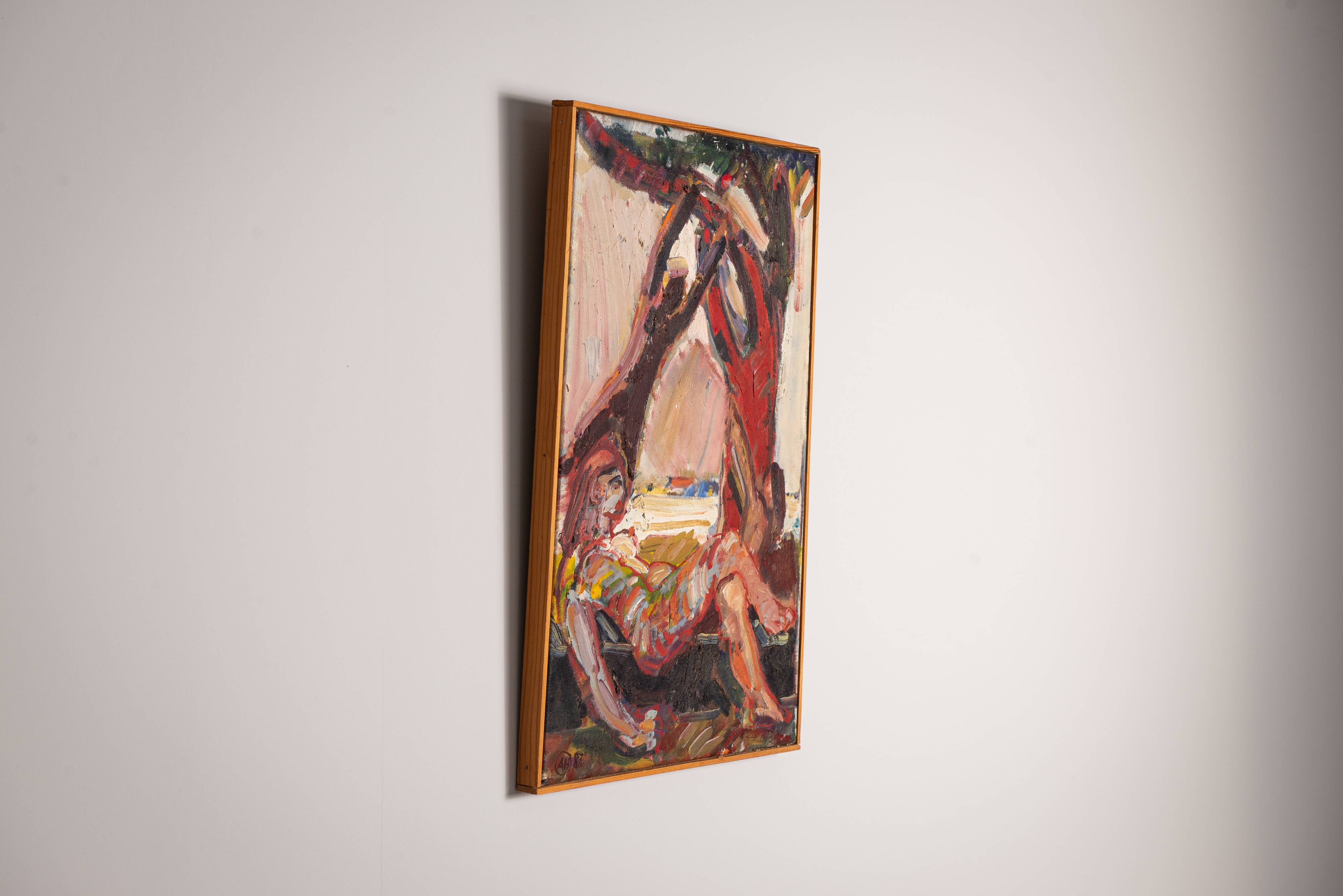 Peinture abstraite représentant des personnes se reposant près d'un arbre