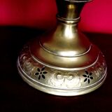 Vintage Brass Oil Lantern with Decorative Base and Clear Glass Funnel Stamped LB Marque Delay 4399