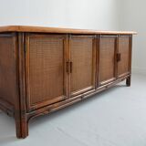 Buffet / Wooden and rattan sideboard 1960s / 1970s vintage