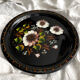 Round black metal tray with vintage flowers