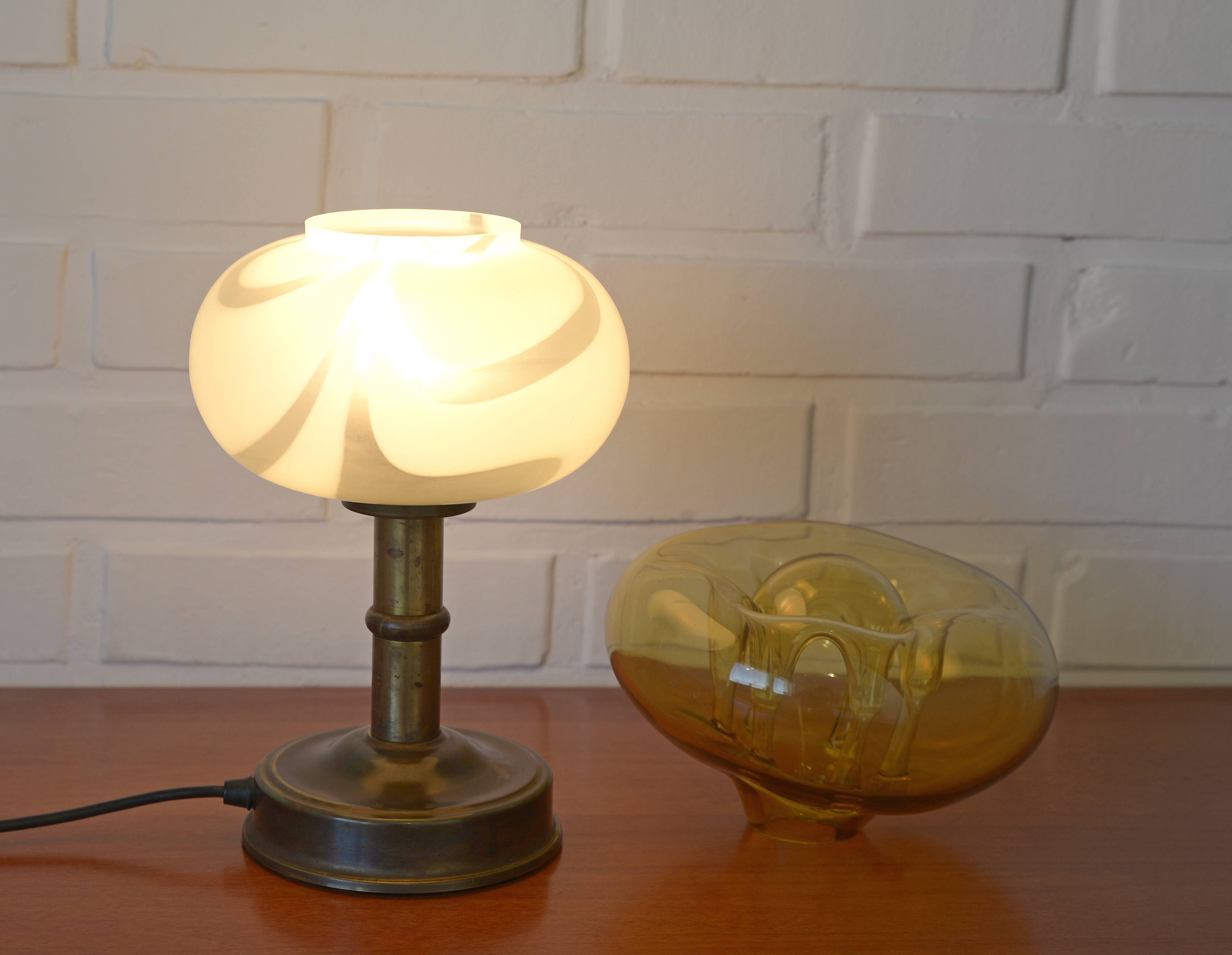 Vintage Murano glass style mushroom desk lamp brass bedside lamp 1970's