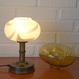 Vintage Murano glass style mushroom desk lamp brass bedside lamp 1970's