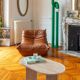 Oval coffee table in travertine