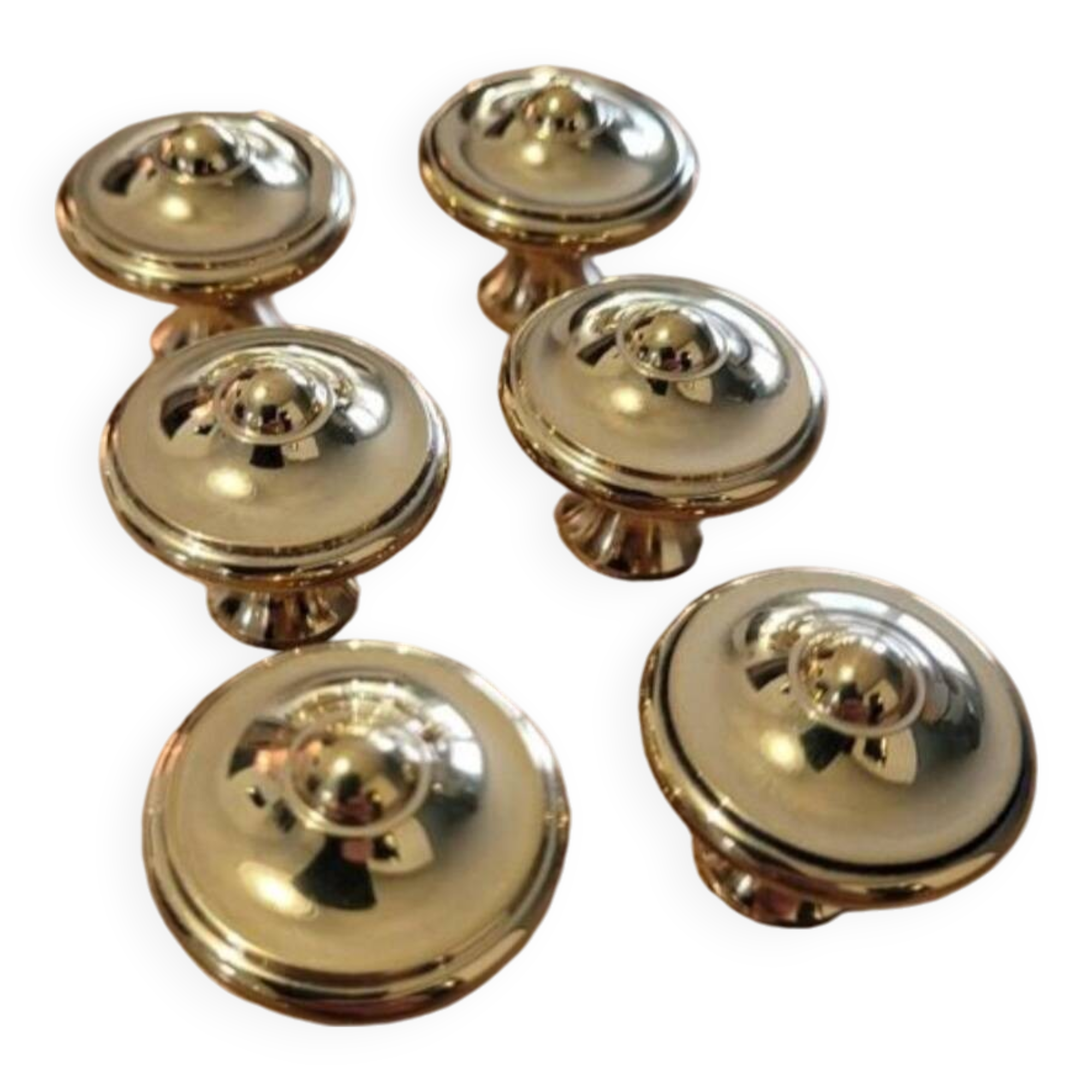 6 Polished Brass Furniture Knobs