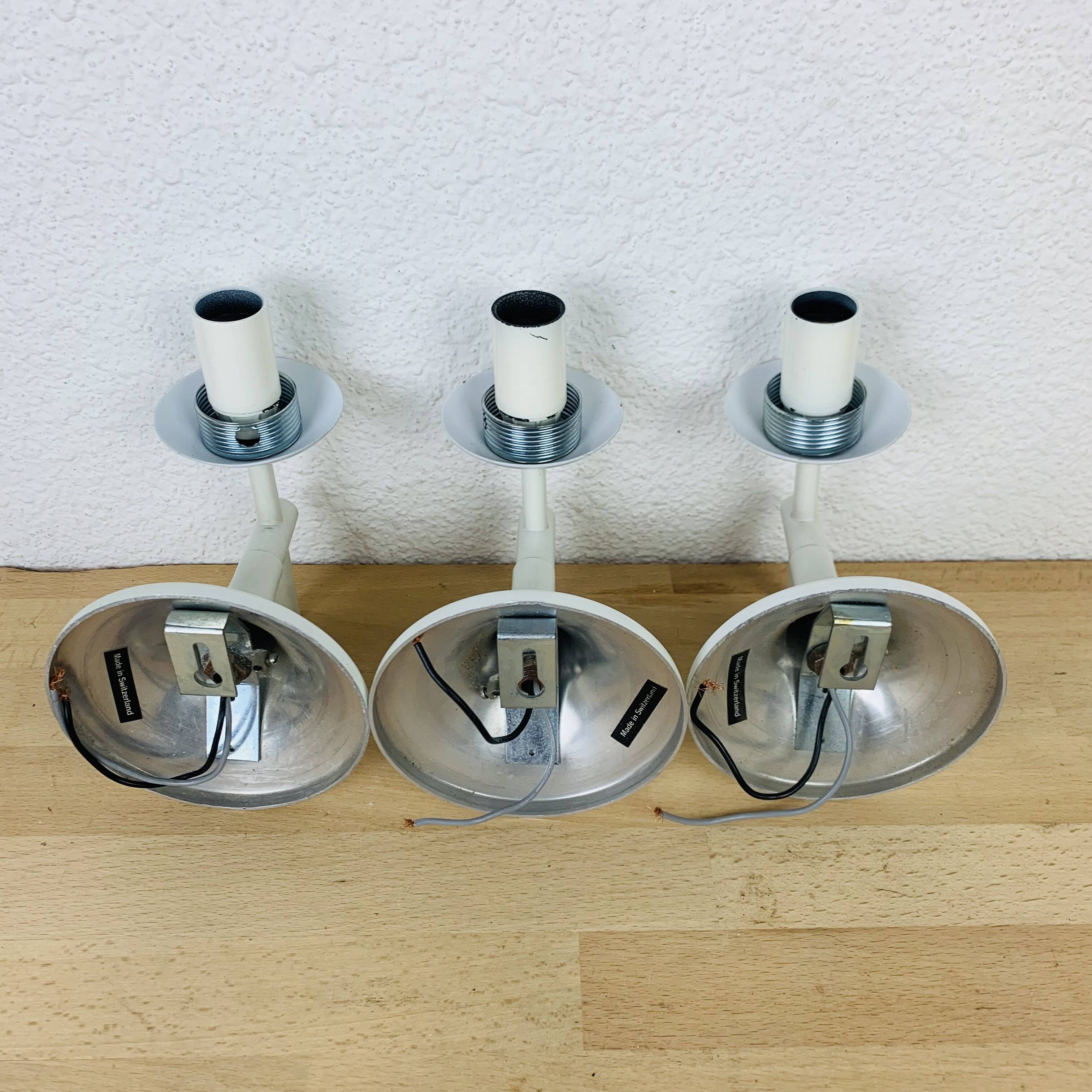 3 Max Bill wall lights for Temde in opaline, 1970s