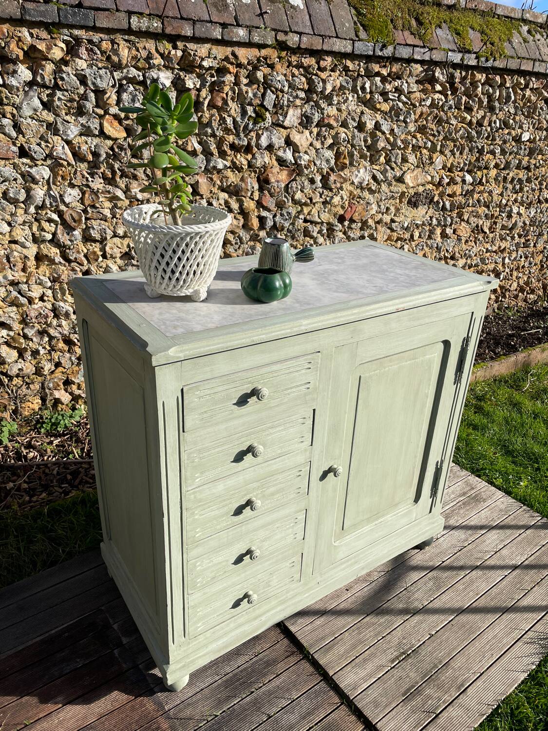 Meuble de barbier 1900 vert céladon