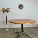 Old inlaid wood table designed by Dieter Waeckerlin Idealheim from the 70s with metal foot