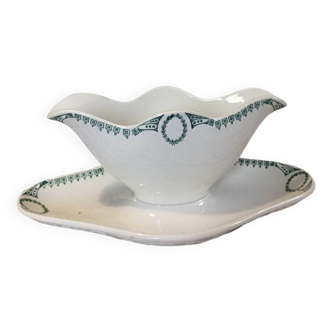 St Amand monochrome green ironstone sauce boat, approx. 1930