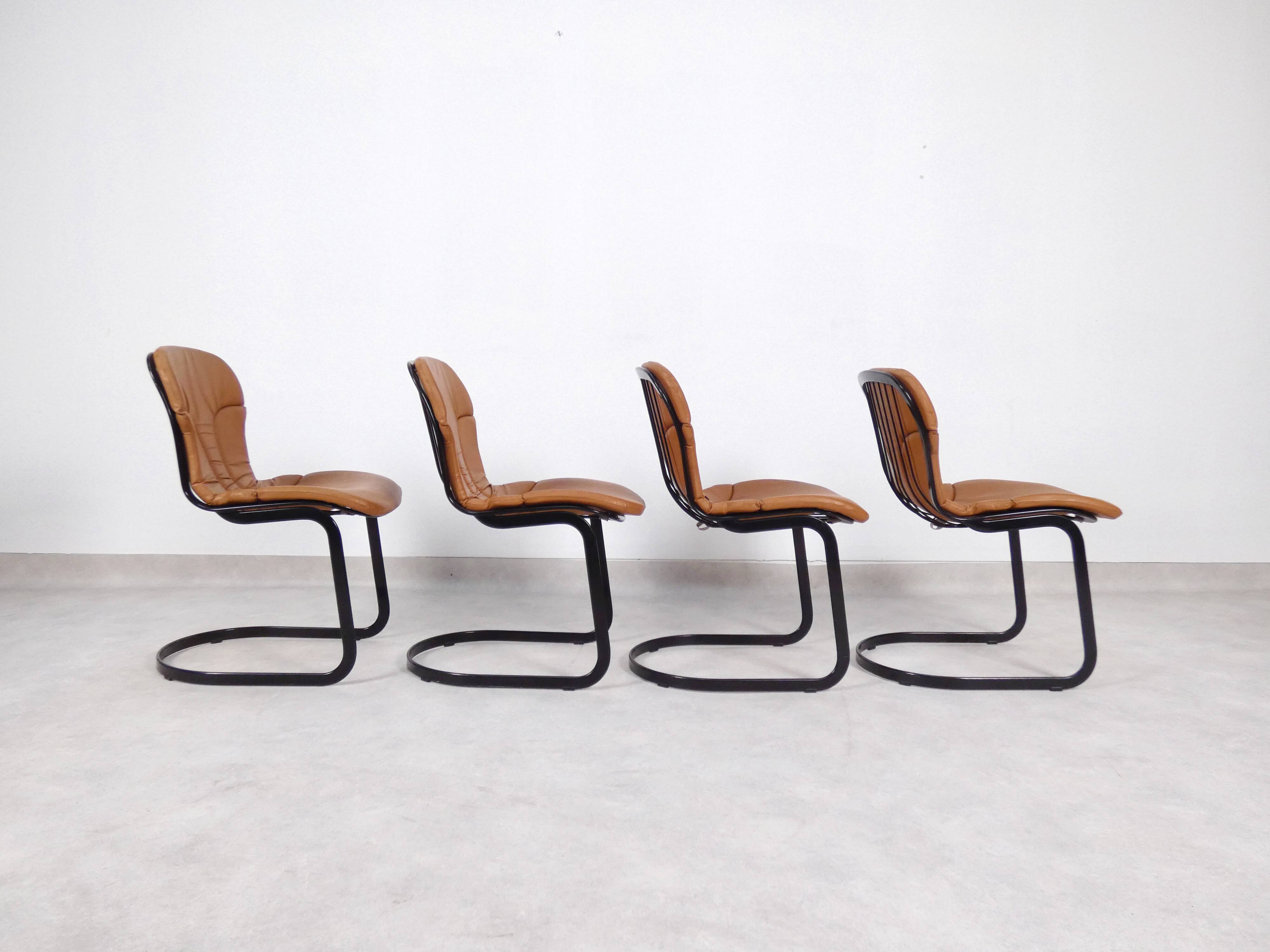 Chaises Willy Rizzo pour Cidue Italie - cuir