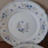 Series 10 flat plates Arcopal, white opaline with blue flowers