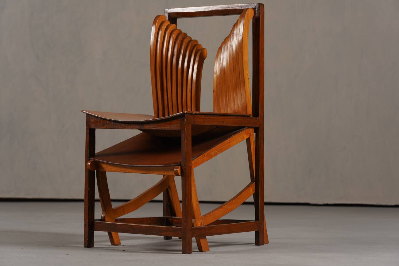 Vintage sculptural unique design dining chairs, France 1960s set of 2