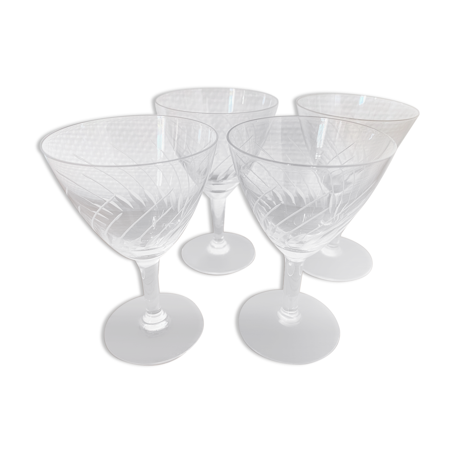 4 white wine glasses in engraved glass 6 cl