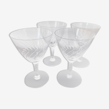 4 verres à vin blanc en verre gravé 6 cl