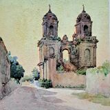 Signed impressionist watercolor - the towers of Saint-Jean d'Angely circa 1900
