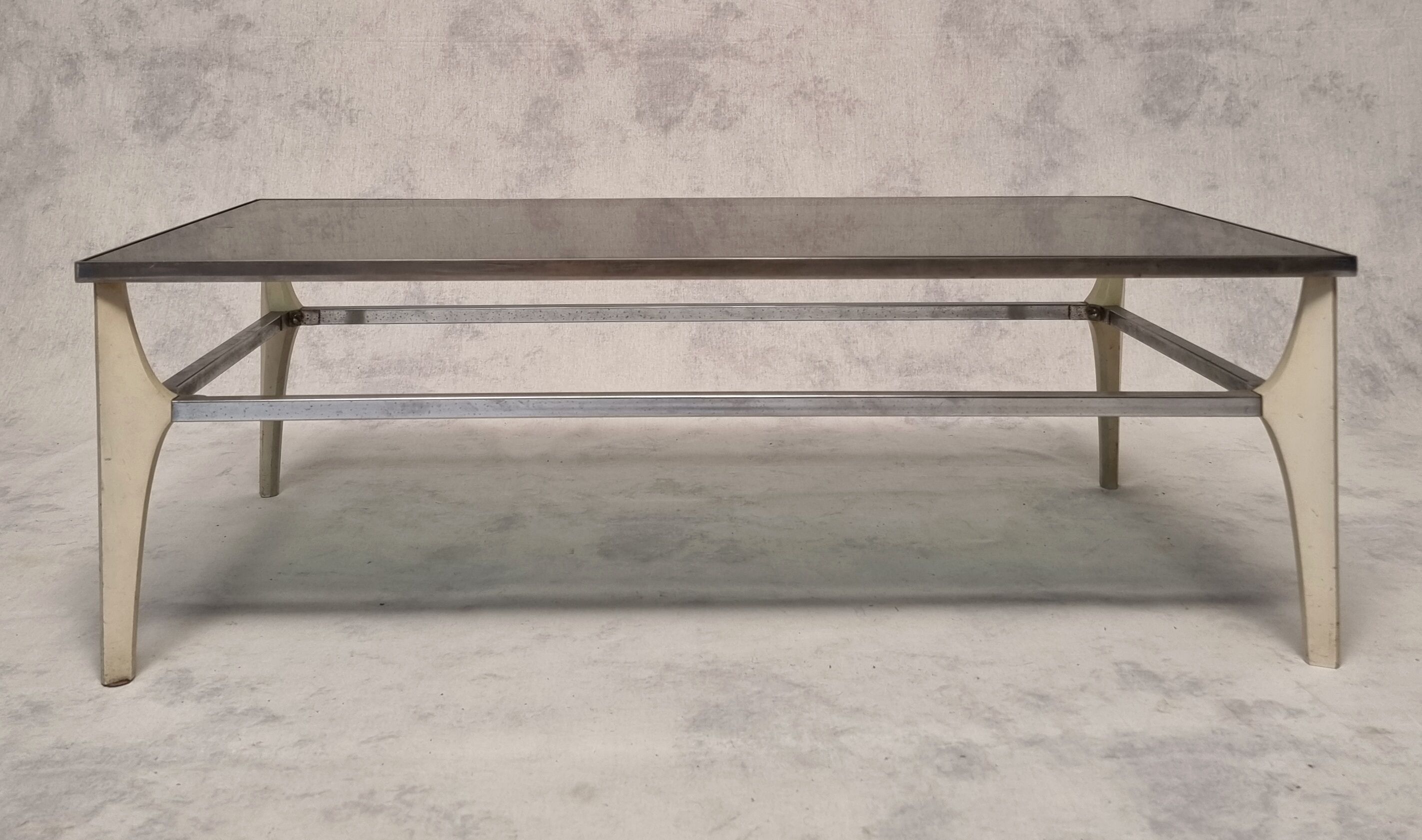 Italian coffee table metal & smoked glass ca 1970
