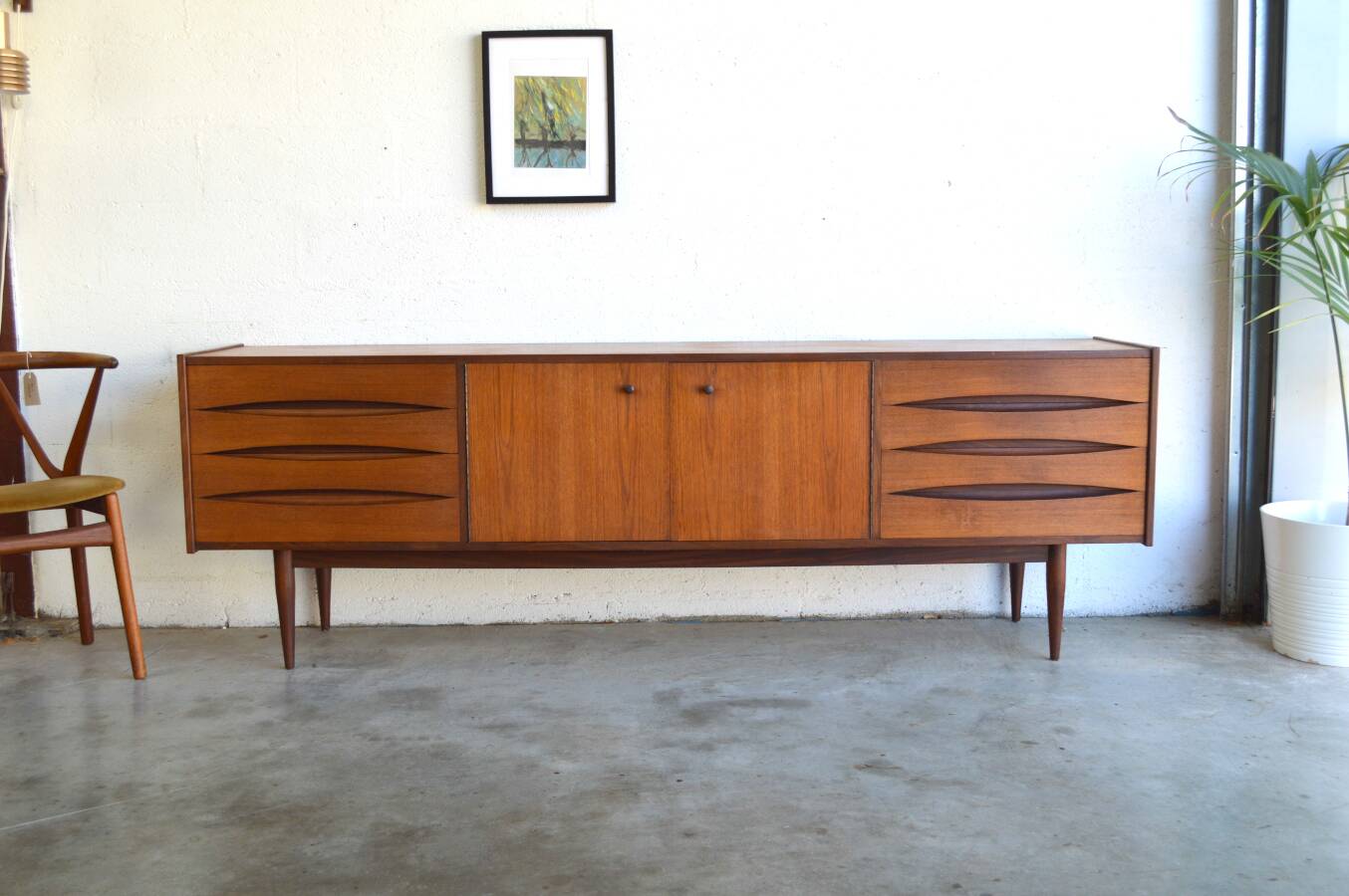 Symmetrical Danish teak sideboard 221cm