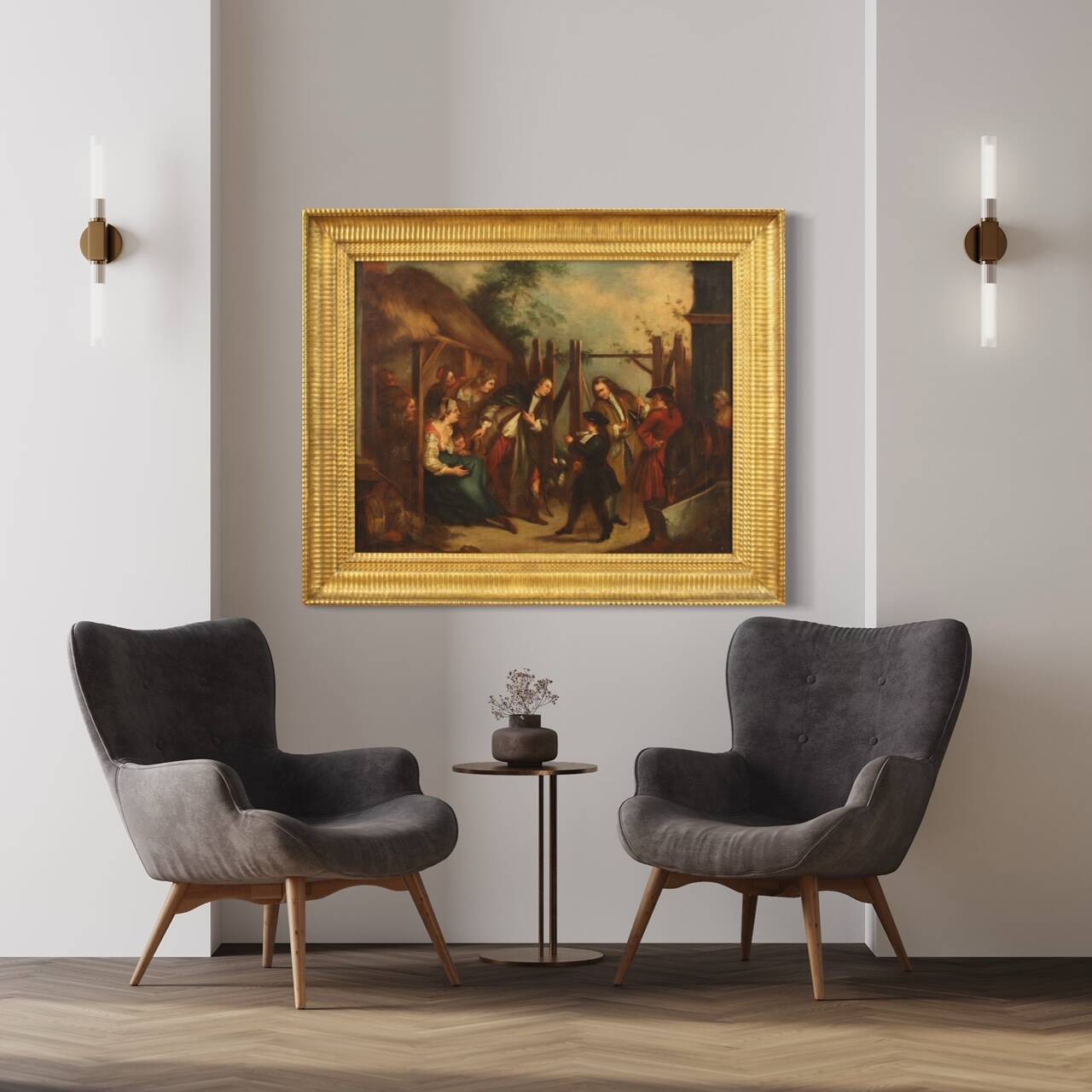 Painting oil on canvas genre scene from 18th century