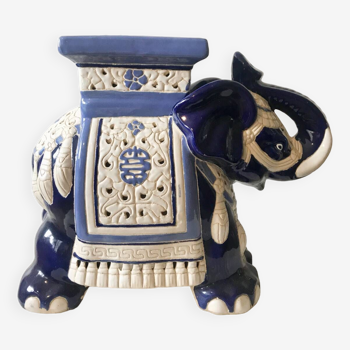 Blue ceramic elephant side table