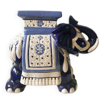 Blue ceramic elephant side table