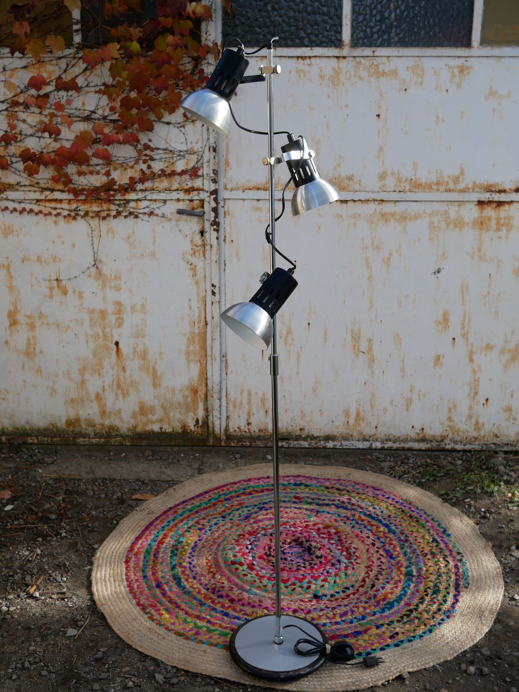 Floor lamp in metal chrome with 3 spotlights, 70s