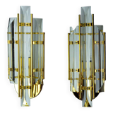 Pair of Venini wall lights, triedri glass, murano, Italy 1970