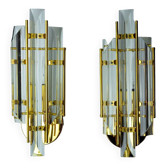 Pair of Venini wall lights, triedri glass, murano, Italy 1970