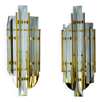 Pair of Venini wall lights, triedri glass, murano, Italy 1970