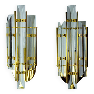 Pair of Venini wall lights, triedri glass, murano, Italy 1970