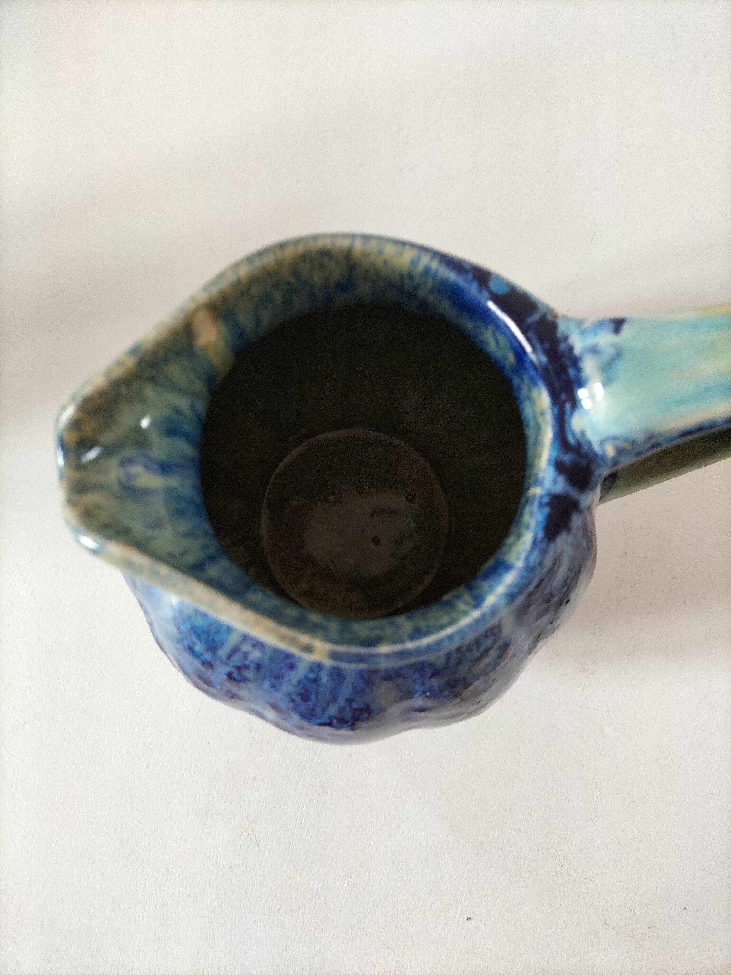 Pichet vernissé bleu et vert, vintage années 1970
