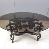 Table basse brutaliste en fer forgé des années 1970